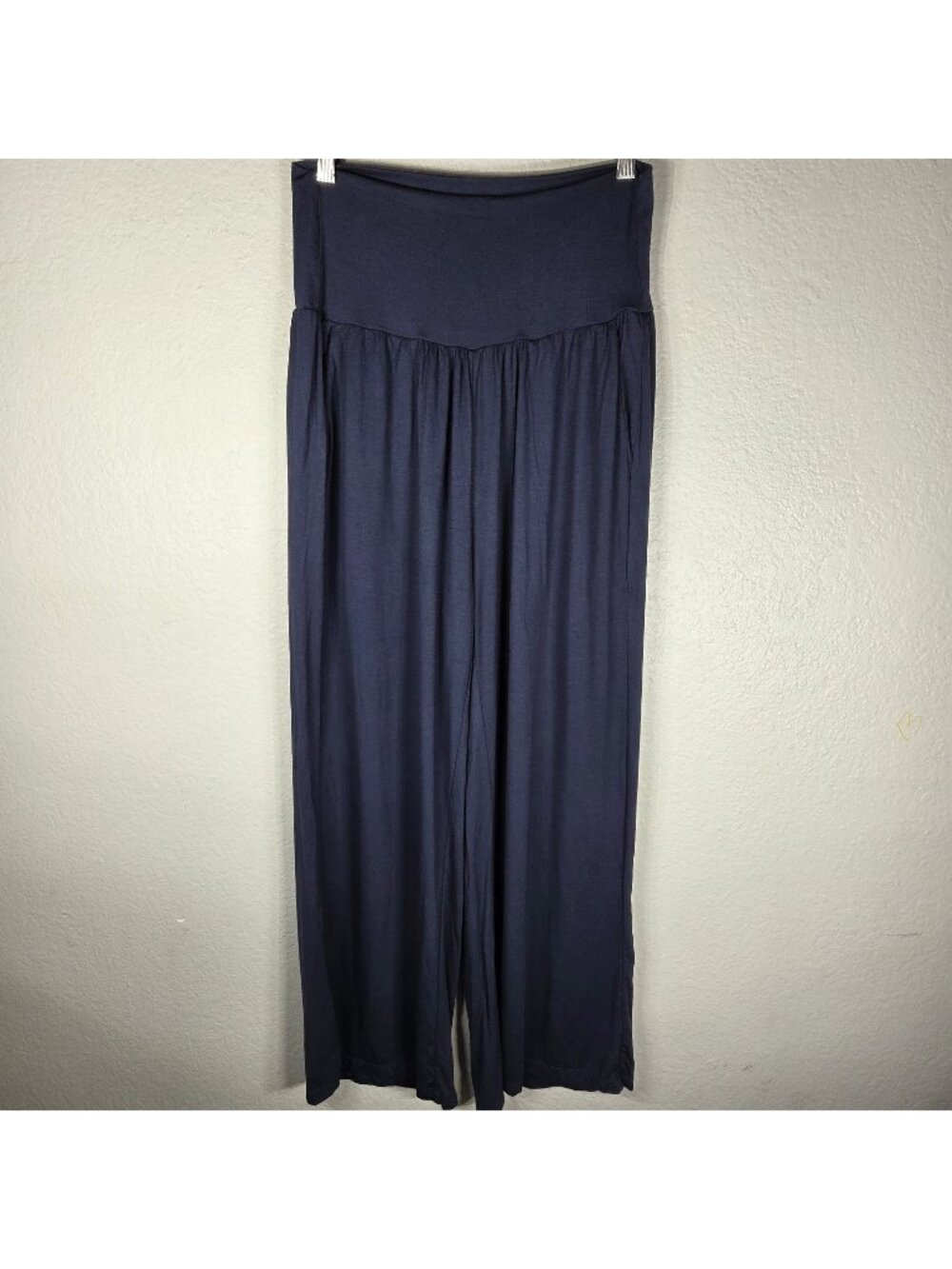 Ododos Wide Leg Lounge Pants Navy Blue Size L Flowing High Waisted